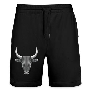 STYLIZED BULL WITH LARGE HORNS - Stanley/Stella Trainer Unisex Organic Jogging Shorts - black - Front - Nik (191cm) & Marisol (170cm)
