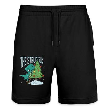 The Battle Funny Dinosaur Christmas Tree Rex Xma - Stanley/Stella Trainer Unisex Organic Jogging Shorts - black - Front - Nik (191cm) & Marisol (170cm)