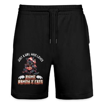 Just a Girl who loves Anime Ramen and Cats - Stanley/Stella Trainer Unisex Organic Jogging Shorts - black - Front - Nik (191cm) & Marisol (170cm)