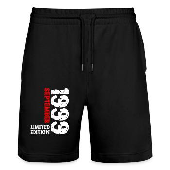 1999 September Limited Edition 24th Birthday Decoration - Stanley/Stella Trainer Unisex Organic Jogging Shorts - black - Front - Nik (191cm) & Marisol (170cm)