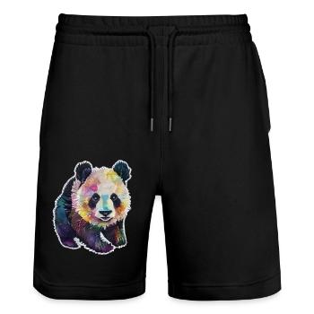 BABY PANDA WATERCOLOR - Stanley/Stella Trainer Unisex Organic Jogging Shorts - black - Front - Nik (191cm) & Marisol (170cm)