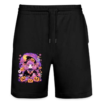 Manga Halloween - Stanley/Stella Trainer Unisex Organic Jogging Shorts - black - Front - Nik (191cm) & Marisol (170cm)