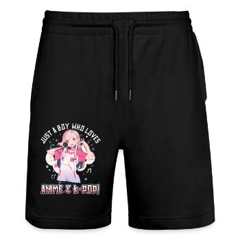 Just a Boy who loves Anime and K-Pop - Stanley/Stella Unisex Bio Joggingshorts Trainer  - Schwarz - Vorne - Nik (191cm) & Marisol (170cm)