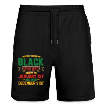 Black History Month Black History - Stanley/Stella Unisex Bio Joggingshorts Trainer  - Schwarz - Vorne - Nik (191cm) & Marisol (170cm)