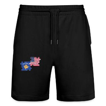 Kosovo USA Flag American Kosovar - Stanley/Stella Trainer Unisex Organic Jogging Shorts - black - Front - Nik (191cm) & Marisol (170cm)