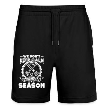 Broomball It's Broomball Season - Stanley/Stella Trainer Unisex Organic Jogging Shorts - black - Front - Nik (191cm) & Marisol (170cm)