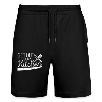 Raus aus meiner Küche Lustig Kochen Essen Koch - Stanley/Stella Unisex Bio Joggingshorts Trainer  - Schwarz - Vorne - Nik (191cm) & Marisol (170cm)