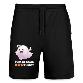 Feuille Boo drôle disant Mignon fantôme d’Halloween - Short de jogging bio TRAINER Stanley/Stella unisexe - noir - Devant - Nik (191cm) & Marisol (170cm)