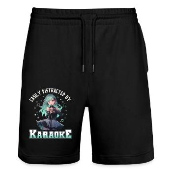 Easily distracted by Karaoke - Stanley/Stella Unisex Bio Joggingshorts Trainer  - Schwarz - Vorne - Nik (191cm) & Marisol (170cm)