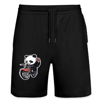 Panda Fahrrad Fahrrad Panda - Stanley/Stella Unisex Bio Joggingshorts Trainer  - Schwarz - Vorne - Nik (191cm) & Marisol (170cm)