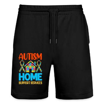 Autism Autistic - Stanley/Stella Trainer Unisex Organic Jogging Shorts - black - Front - Nik (191cm) & Marisol (170cm)