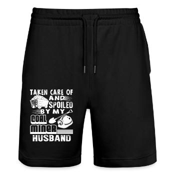 Coal Miner Spoiled By My Coal Miner Husband - Stanley/Stella Trainer Unisex Organic Jogging Shorts - black - Front - Nik (191cm) & Marisol (170cm)