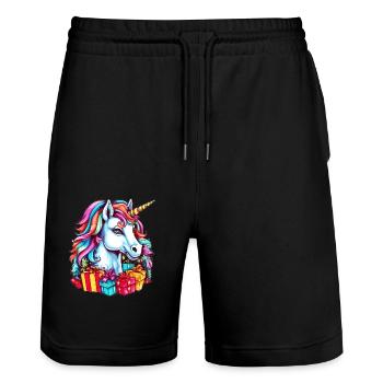 Einhorn Motto Weihnachtsfeier - Niedliches Einhorn - Stanley/Stella Unisex Bio Joggingshorts Trainer  - Schwarz - Vorne - Nik (191cm) & Marisol (170cm)