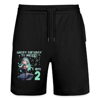 Anime Mandga K-Pop KPop Girl 2nd Birthday - Stanley/Stella Trainer Unisex Organic Jogging Shorts - black - Front - Nik (191cm) & Marisol (170cm)