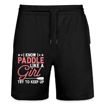 Kajak Kajakfahrer Kajaker - Stanley/Stella Unisex Bio Joggingshorts Trainer  - Schwarz - Vorne - Nik (191cm) & Marisol (170cm)