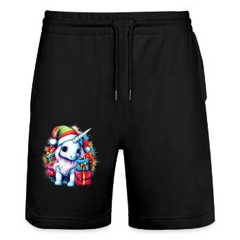 Entzückende Einhorn-Weihnachten, magisches Einhorn-Design - Stanley/Stella Unisex Bio Joggingshorts Trainer  - Schwarz - Vorne - Nik (191cm) & Marisol (170cm)