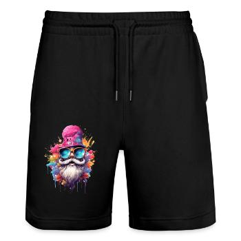 Lustiger Opa mit Hut und Farbexplosion - Stanley/Stella Unisex Bio Joggingshorts Trainer  - Schwarz - Vorne - Nik (191cm) & Marisol (170cm)