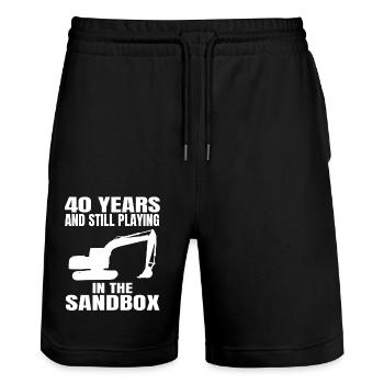 Baggerfahrer 40. Geburtstag Baggern Bauarbeiter - Stanley/Stella Unisex Bio Joggingshorts Trainer  - Schwarz - Vorne - Nik (191cm) & Marisol (170cm)
