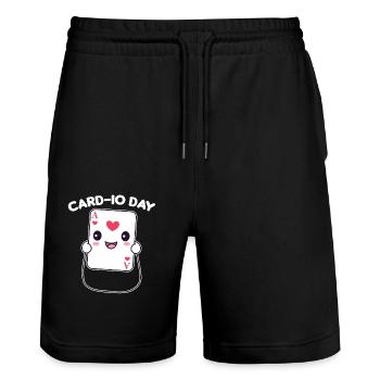 Card-io day card game word game with sports - Stanley/Stella Trainer Unisex Organic Jogging Shorts - black - Front - Nik (191cm) & Marisol (170cm)