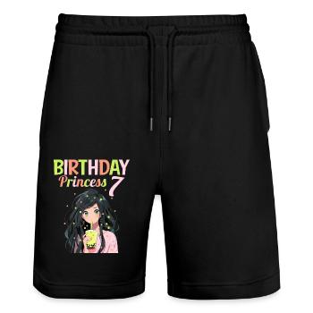 Anime Mandga Boba Bubble Tea 7ème anniversaire - Short de jogging bio TRAINER Stanley/Stella unisexe - noir - Devant - Nik (191cm) & Marisol (170cm)