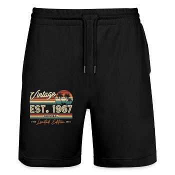 Nostalgic Birthday Present 1967 - Stanley/Stella Trainer Unisex Organic Jogging Shorts - black - Front - Nik (191cm) & Marisol (170cm)