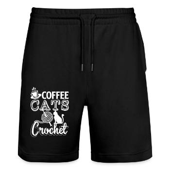 Crocheting Coffee Cats Crochet - Stanley/Stella Trainer Unisex Organic Jogging Shorts - black - Front - Nik (191cm) & Marisol (170cm)
