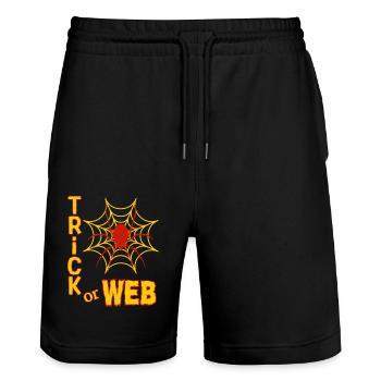 "Trick or Web", chasse au bonbons pour Halloween - Short de jogging bio TRAINER Stanley/Stella unisexe - noir - Devant - Nik (191cm) & Marisol (170cm)
