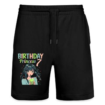 Anime Mandga Boba Bubble Tea 7ème anniversaire - Short de jogging bio TRAINER Stanley/Stella unisexe - noir - Devant - Nik (191cm) & Marisol (170cm)