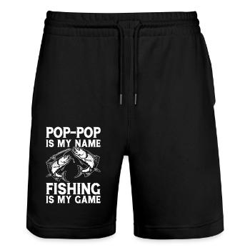 Pêche Papa Père Fils Fille - Short de jogging bio TRAINER Stanley/Stella unisexe - noir - Devant - Nik (191cm) & Marisol (170cm)