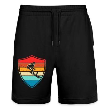 Ski Skiing Skiers - Stanley/Stella Trainer Unisex Organic Jogging Shorts - black - Front - Nik (191cm) & Marisol (170cm)
