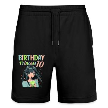 Anime Mandga Boba Bubble Tea 10. Geburtstag - Stanley/Stella Unisex Bio Joggingshorts Trainer  - Schwarz - Vorne - Nik (191cm) & Marisol (170cm)