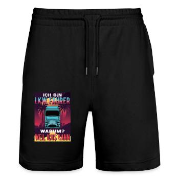 LKW Fahrer Sunset Eurotruck - Stanley/Stella Unisex Bio Joggingshorts Trainer  - Schwarz - Vorne - Nik (191cm) & Marisol (170cm)