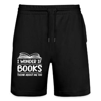 I wonder if books also think of me lust - Stanley/Stella Trainer Unisex Organic Jogging Shorts - black - Front - Nik (191cm) & Marisol (170cm)