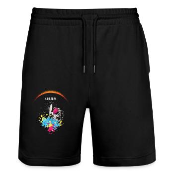 Amérique Totalité Printemps 4.08.24 Total Solaire - Short de jogging bio TRAINER Stanley/Stella unisexe - noir - Devant - Nik (191cm) & Marisol (170cm)