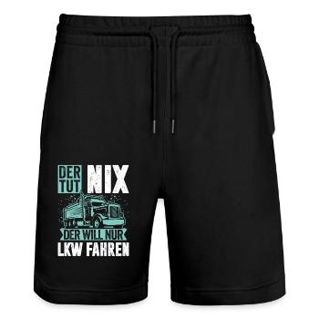 Der tut nix der will nur LKW fahren Trucker Fahrer - Stanley/Stella Unisex Bio Joggingshorts Trainer  - Schwarz - Vorne - Nik (191cm) & Marisol (170cm)