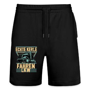 Echte Kerle fahren LKW Fahrer Fernfahrer - Stanley/Stella Unisex Bio Joggingshorts Trainer  - Schwarz - Vorne - Nik (191cm) & Marisol (170cm)