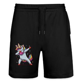 Dab Dabbing Unicorn Dabbendes Einhorn Tanz - Stanley/Stella Unisex Bio Joggingshorts Trainer  - Schwarz - Vorne - Nik (191cm) & Marisol (170cm)