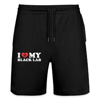 J’adore mon Black Lab - Short de jogging bio TRAINER Stanley/Stella unisexe - noir - Devant - Nik (191cm) & Marisol (170cm)