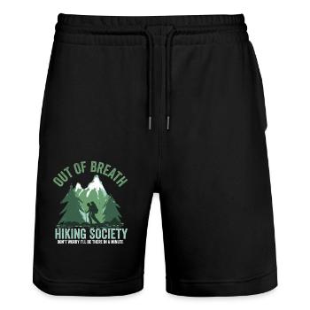 Out of Breath Hiking Society Funny Mountain Hiker - Stanley/Stella Unisex Bio Joggingshorts Trainer  - Schwarz - Vorne - Nik (191cm) & Marisol (170cm)