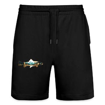 Fliegenfischen auf Forellen: Der Traum eines jeden - Stanley/Stella Unisex Bio Joggingshorts Trainer  - Schwarz - Vorne - Nik (191cm) & Marisol (170cm)