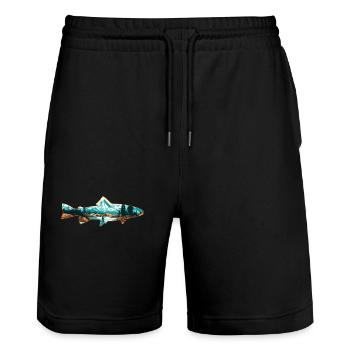 Retro Trout Angler Kreationen Forelle Umriss - Stanley/Stella Unisex Bio Joggingshorts Trainer  - Schwarz - Vorne - Nik (191cm) & Marisol (170cm)