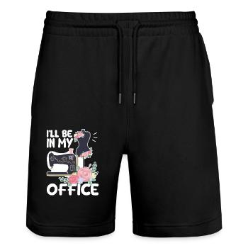 Je serai dans ma salle de couture de bureau Funny Sew - Short de jogging bio TRAINER Stanley/Stella unisexe - noir - Devant - Nik (191cm) & Marisol (170cm)