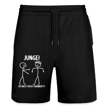 Fitness Bodybuilder Gym Alter hast du trainiert - Stanley/Stella Unisex Bio Joggingshorts Trainer  - Schwarz - Vorne - Nik (191cm) & Marisol (170cm)