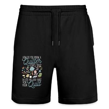 Woher wissen Sie, dass ein Quilter Sie liebt Stoff - Stanley/Stella Unisex Bio Joggingshorts Trainer  - Schwarz - Vorne - Nik (191cm) & Marisol (170cm)