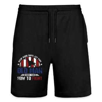Let this Sambo old man show you how to fight - Stanley/Stella Unisex Bio Joggingshorts Trainer  - Schwarz - Vorne - Nik (191cm) & Marisol (170cm)