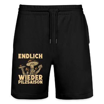 Pilzsammler Mykologe Pilze sammeln Pilzsucher - Stanley/Stella Unisex Bio Joggingshorts Trainer  - Schwarz - Vorne - Nik (191cm) & Marisol (170cm)