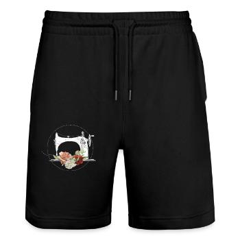 Vintage Nähmaschine Handwerk Quilten Näher Blumen - Stanley/Stella Unisex Bio Joggingshorts Trainer  - Schwarz - Vorne - Nik (191cm) & Marisol (170cm)