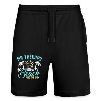 My therapy is the beach and the sun - Stanley/Stella Trainer Unisex Organic Jogging Shorts - black - Front - Nik (191cm) & Marisol (170cm)