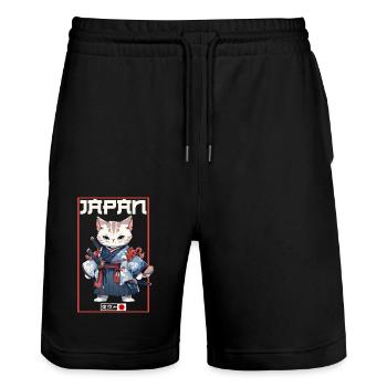 Asia Cat Japanese Samurai Samurai - Stanley/Stella Trainer Unisex Organic Jogging Shorts - black - Front - Nik (191cm) & Marisol (170cm)