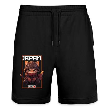 Asia Cat Japanese Samurai Samurai - Stanley/Stella Trainer Unisex Organic Jogging Shorts - black - Front - Nik (191cm) & Marisol (170cm)